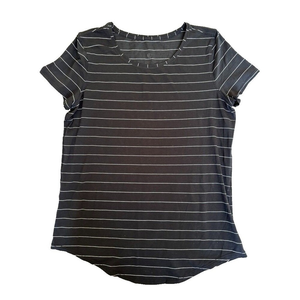 Lululemon Black White Stripe Tee Womens Fits XL Short Sleeve Athletic Top